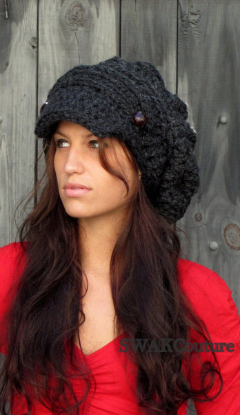 Aliyah Slouchy Newsboy Cap - Black (20 color choices)