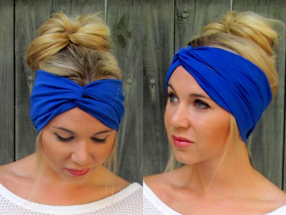 Blue Twist Turban Headband Wrap