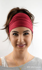 Yoga Head Wrap Cotton Jersey Wide Headband - Wine Red or Choose Your Color