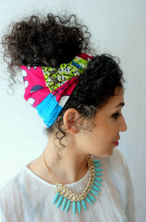 Satin Lined wide headband wrap for Natural curly hair Alopecia head wrap