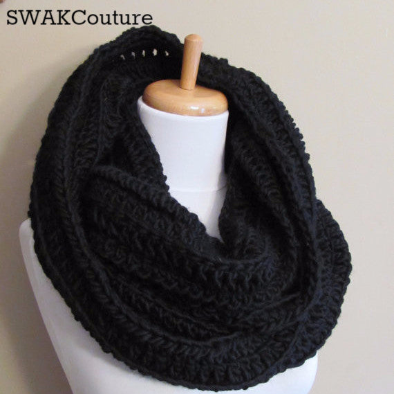 Ribbed Eternity Scarf 100% Wool - Black or Choose Your Color