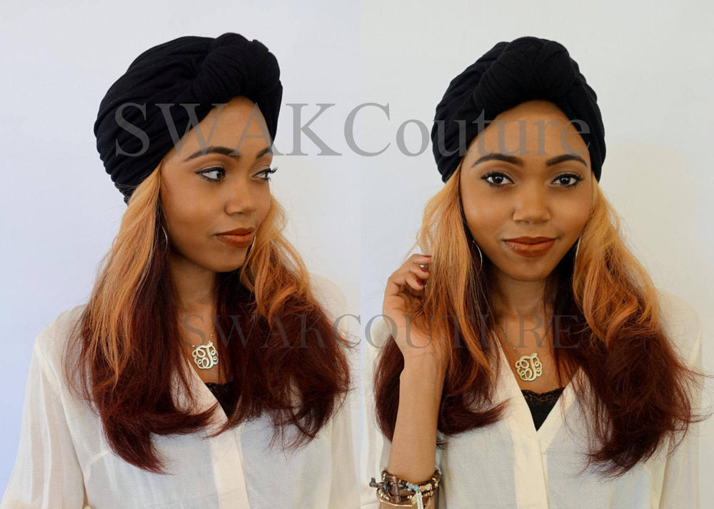 Satin Lined Knot Jersey Turban - BLACK or choose Color