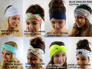Yoga Headband head Scarf Choose Any Three - COTTON JERSEY Stretch Wide Workout Headband or Jersy Twist Headband Running Headband Head Wrap