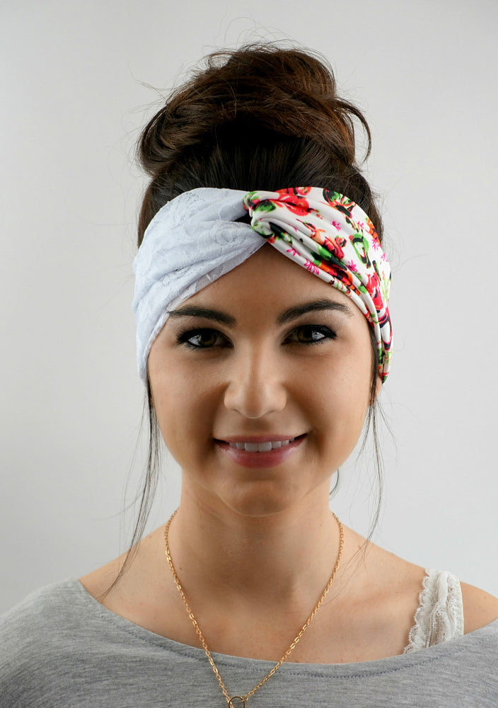 Boho Lace Turban Headband - Teal Rose (3 Color options)