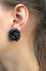 vintage cocktail earrings clip on earrings black tie earrings glass bead studs 