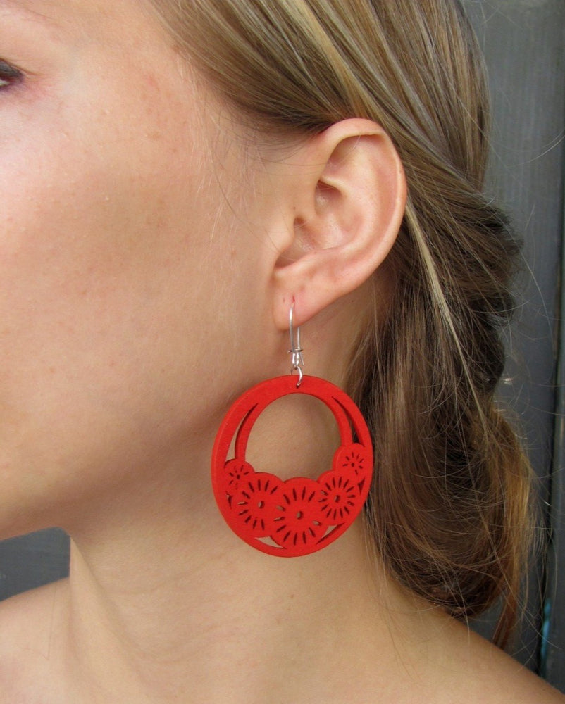 wood filigree earrings ethnic jewelry chandelier earrings clip on hoop earrings