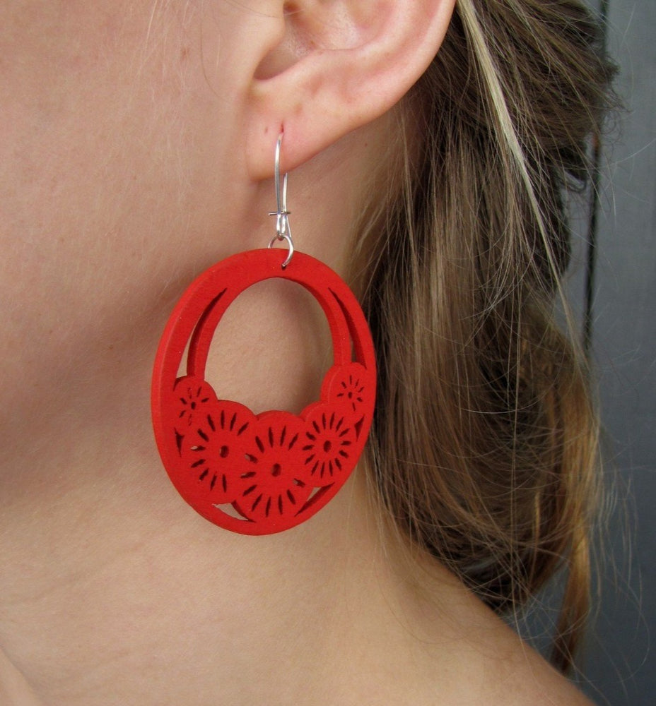 wood filigree earrings ethnic jewelry chandelier earrings clip on hoop earrings