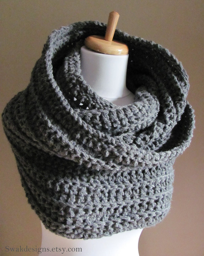 Wool Eternity Scarf Unisex Cowl Scarf The 24 Hour Cowl Knit Scarf Infinity Loop Circle Scarf Chunky Snood Charcoal Gray or CHOOSE Your Color
