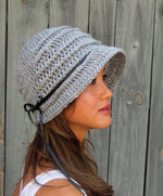 Womens Hat FLAPPER Cloche Hat Year Round Hat Cap with Ribbon Sun Hat Light Gray or Choose Your Color