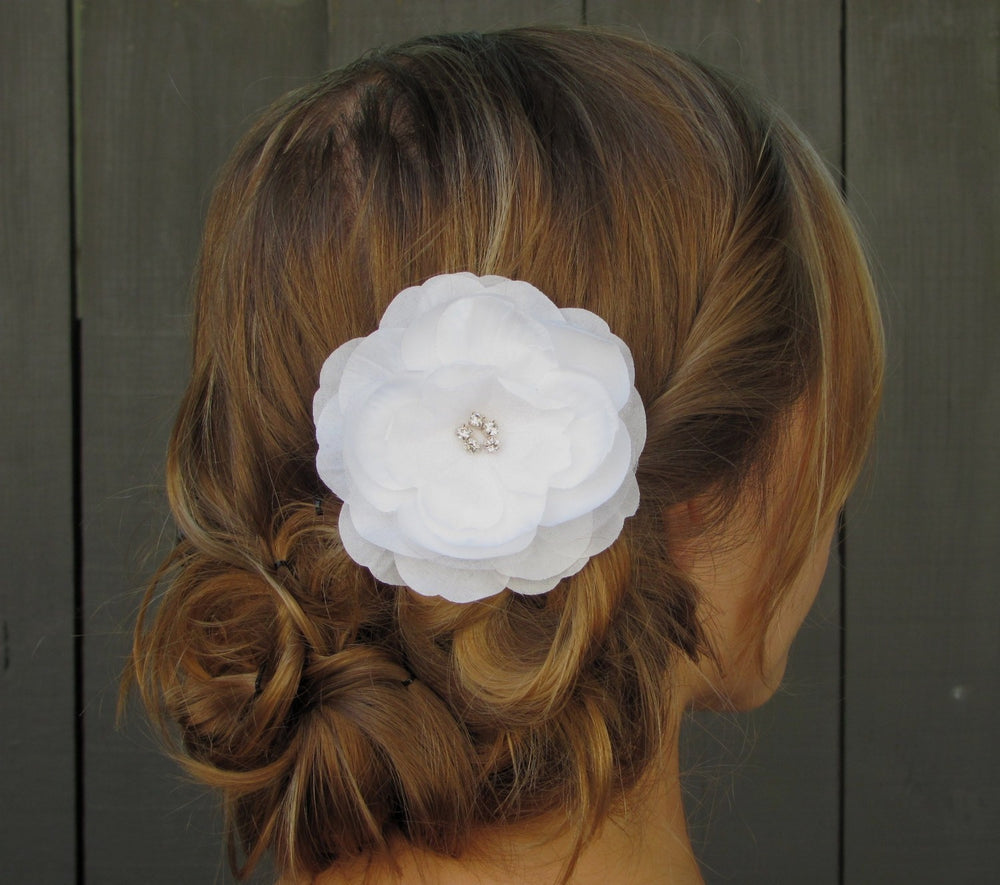 Bridal Comb White Rose Comb Weddings Bridal Hair Accessories Fascinator Silk Rose Comb with Rhinestone center - or CHOOSE Your Color
