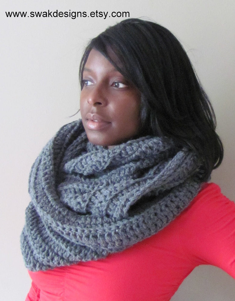 Wool Eternity Scarf Unisex Cowl Scarf The 24 Hour Cowl Knit Scarf Infinity Loop Circle Scarf Chunky Snood Charcoal Gray or CHOOSE Your Color