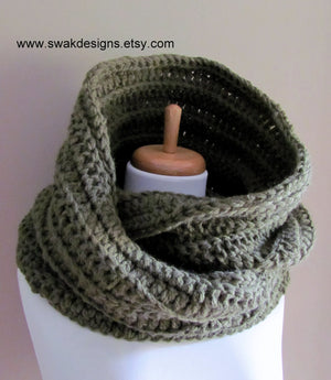 Oversized Wool Eternity Scarf Unisex Hooded Snood Cowl Scarf 24 hour Oversized Cowl - Olive Sage Green or CHOOSE Your Color