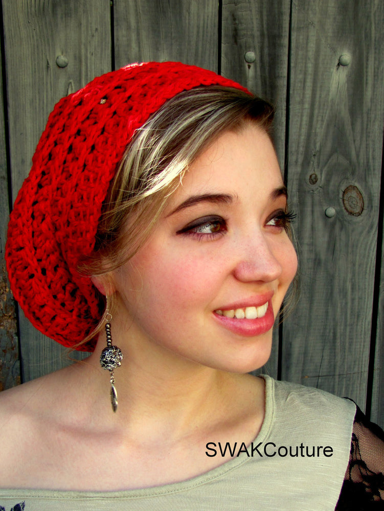 Cotton Slouchy Beanie Womens Hat Seasonal Beanie Womens Tam Summer Hat Crochet Handmade Beanie Cap Red or CHOOSE Your color