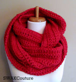 Ribbed Eternity Scarf 100% Wool - Red or Choose Your Color