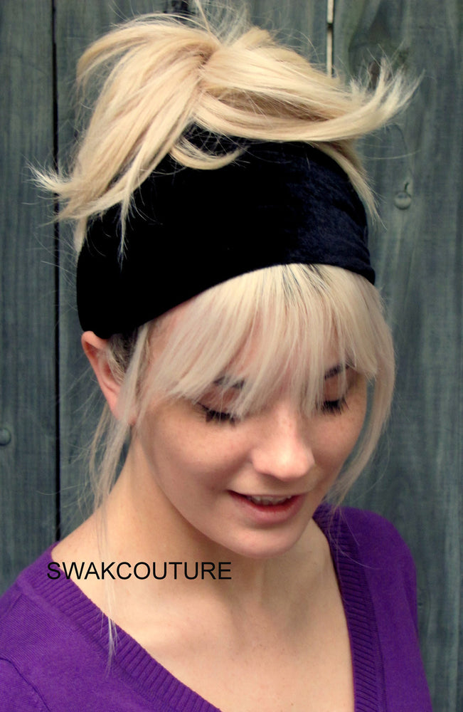 Wide Headband Stretch Velvet Velour Winter Headband Womens Wide Head Wrap Turband Workout Yoga HeadBand Black or CHOOSE Your Color