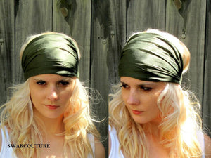Army Green Yoga Wide Headband Wrap