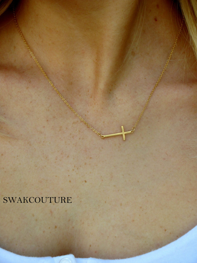 Sideways Cross Necklace gold plated necklace minimalist jewelry celebrity jewelry