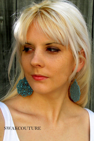 wood filigree earrings ethnic jewelry clip on hoop earrings