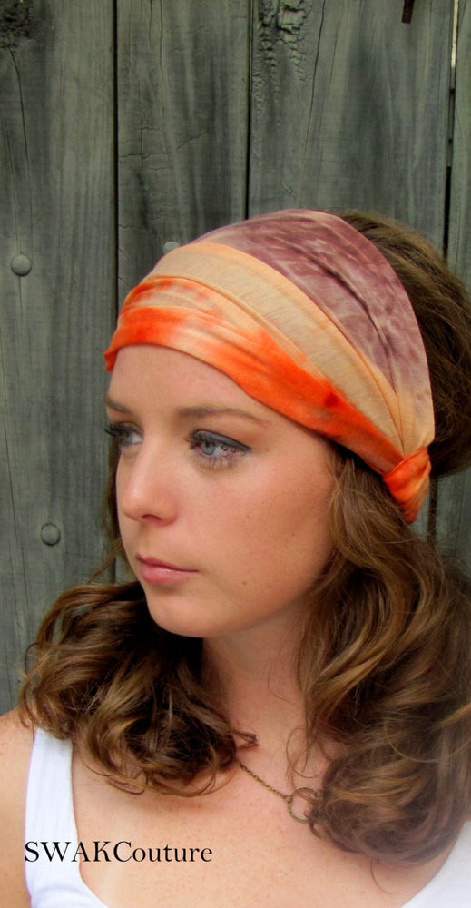 Wide Yoga Headband  Orange & Brown Tie Dye Cotton Jersey Headband Turband Turban Headband Running Women's Workout Headband or Choose Color