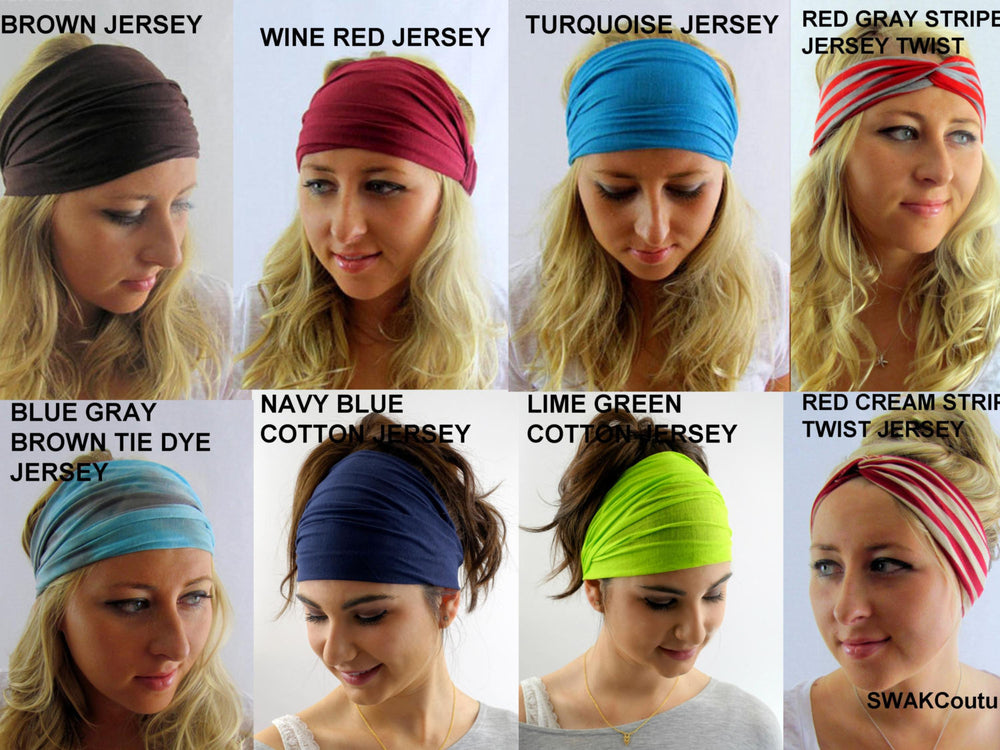 Yoga Wide Headband Choose Any Three - COTTON JERSEY Stretch Head Wrap  Workout Headband
