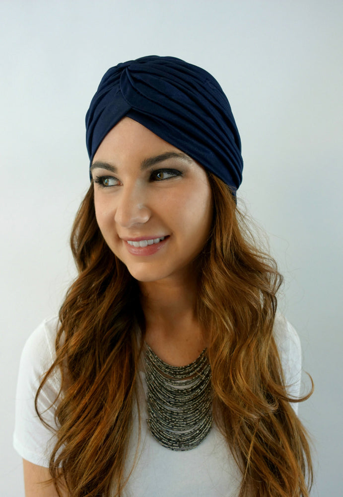 Pleated Turban - Navy Blue or Choose Color