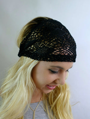 Wide lace Headband turband Black White Head Wrap Turban handmade head scarf