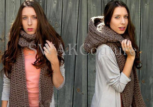 satin lined hooded scarf Oversized Hooded Scarf Handmade Knit Scarf Custom Scarves Huge Scarves Swakcouture scarves