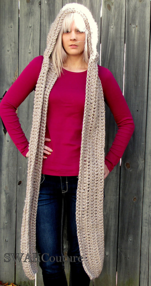 Lofty Hooded Scarf with Metallic Thread Accent