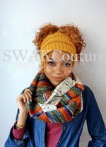Messy Bun Afro Puff Beanie - Mustard or choose color