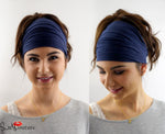 Yoga Head Wrap Cotton Jersey Wide Headband - Navy Blue or Choose Your Color