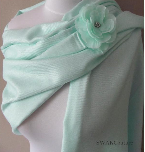 Pale Mint Green Wedding Pashmina Scarf Bridal Shawl - or CHOOSE Your Color